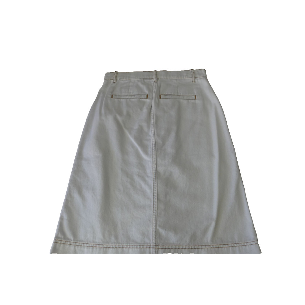 Free Assembly Ivory Denim Skirt Sz 2 Button Front Knee‎ Modest Contrast Stitch - Picture 4 of 9